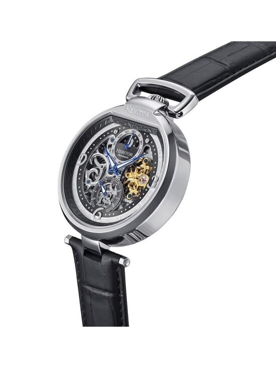 NWT Heritor Lincoln Automatic Moon Phase Black Dial Men\'s Watch